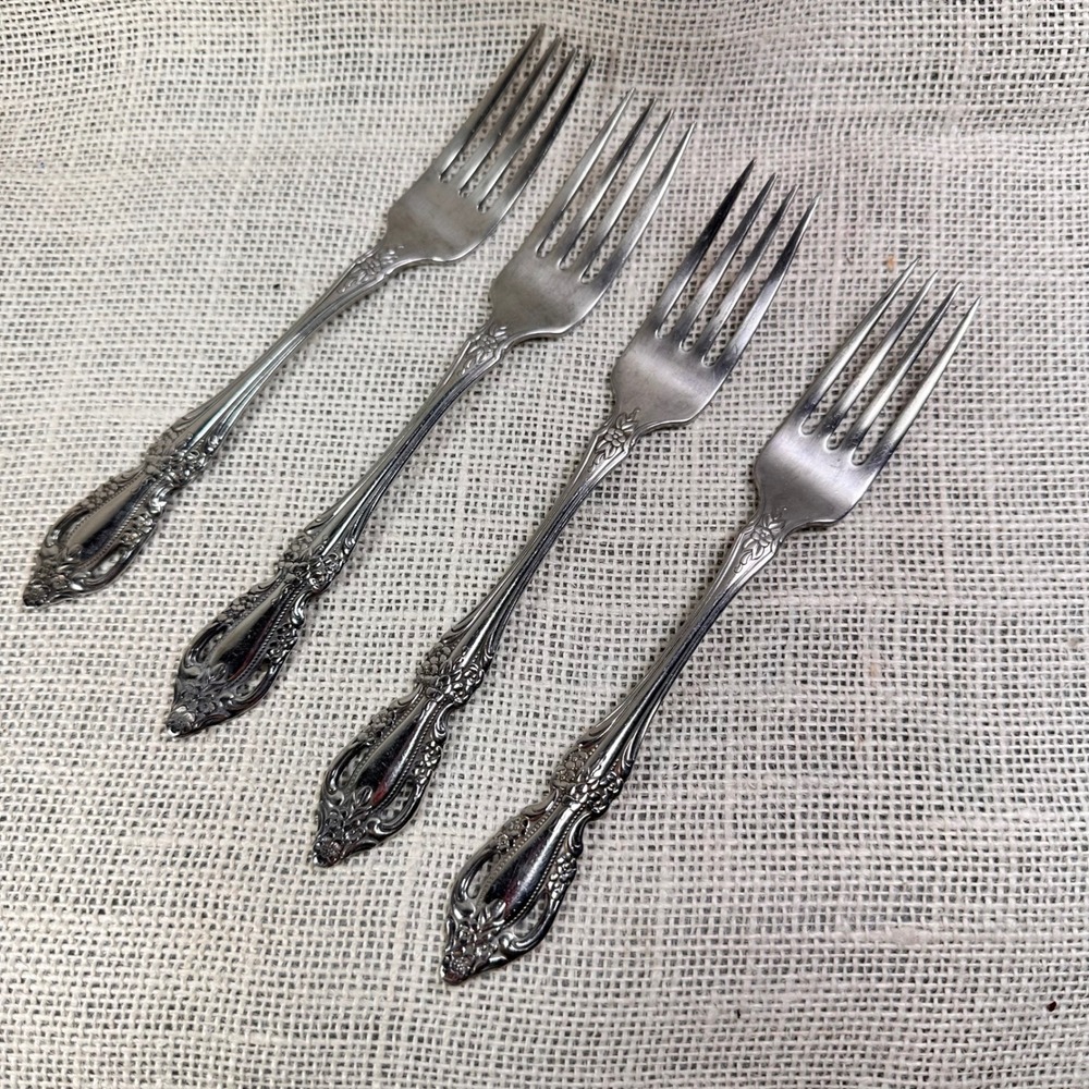 Oneida Raphael Distinction Deluxe Stainless Dinner Forks Set of 4 Floral 7.25"